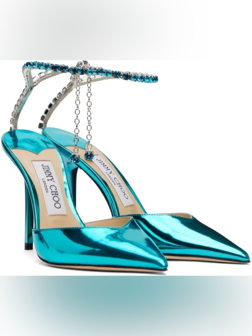 Jimmy Choo Saeda Crystal Ankle Strap Stilettos in Malibu Mix Authentic